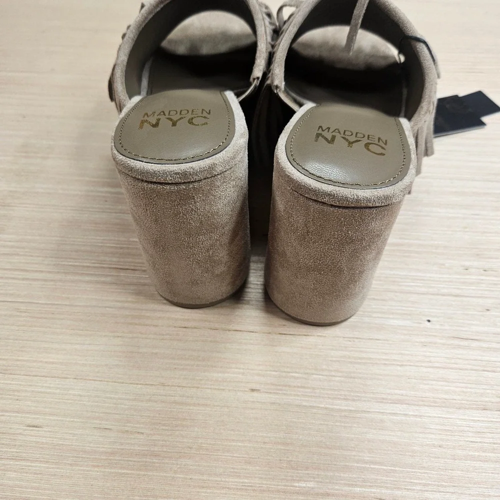 Madden NYC Boho Wedge Women 7 Taupe Fringe Platform Sandals NEW